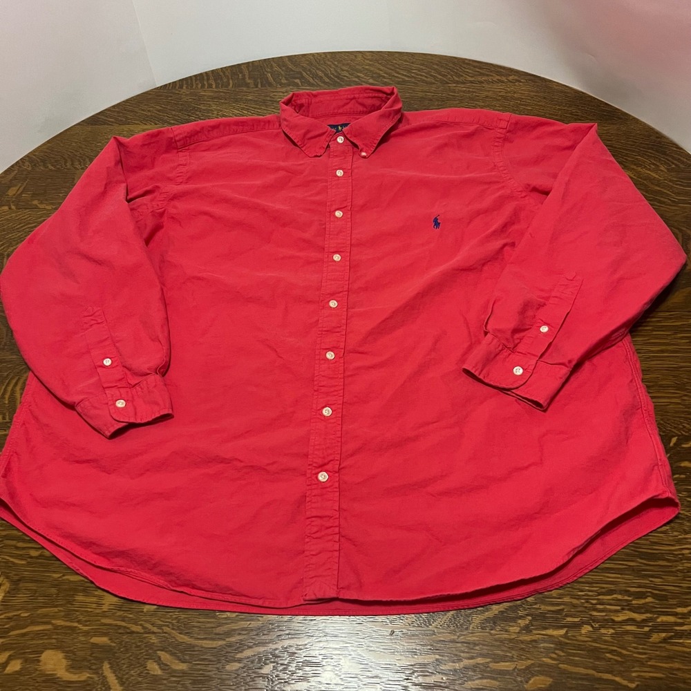 Ralph Lauren Button Down Shirt Mens 2XB Red Long Sleeve Cotton Pony Logo